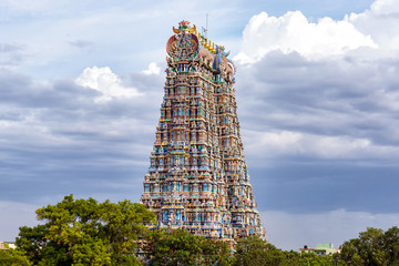 The north gopuram of the Meenakshi temple in Madurai, India. A Gopuram is a monumental gatehouse...