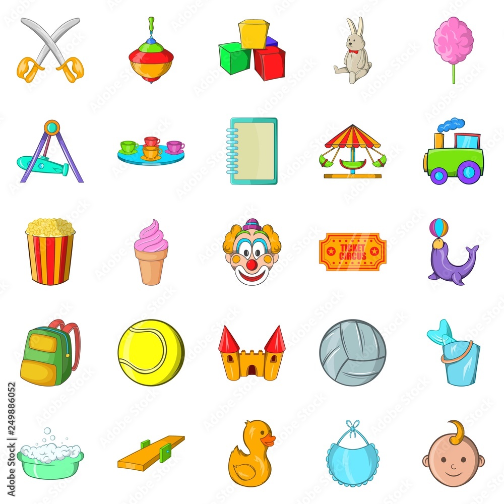 Poster children activity icons set. cartoon set of 25 children activity vector icons for web isolated on wh