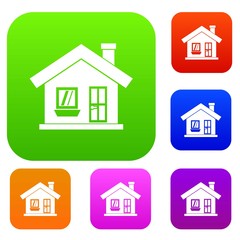 One-storey house with a chimney set icon in different colors isolated vector illustration. Premium collection