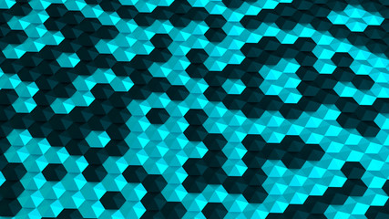 Green blue geometric abstract background with cells 3D illustration