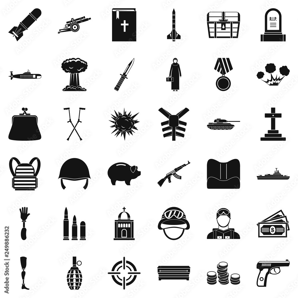 Aufkleber war army icons set. simple style of 36 war army vector icons for web isolated on white background