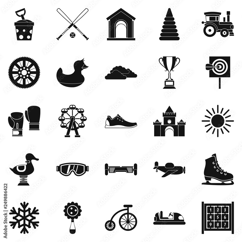 Poster playing the baby icons set. simple set of 25 playing the baby vector icons for web isolated on white