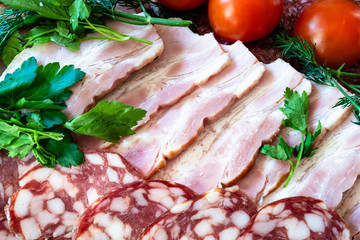 meat appetizer decorated with fresh greens