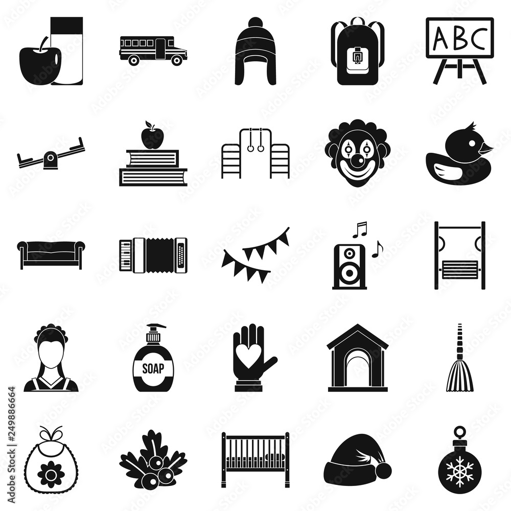 Poster nursery school icons set. simple set of 25 nursery school vector icons for web isolated on white bac