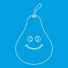 Smiling pear icon blue outline style isolated vector illustration. Thin line sign
