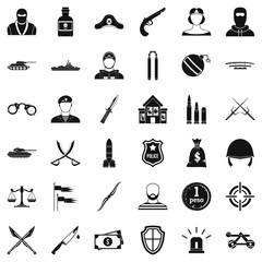 Police weapon icons set. Simple style of 36 police weapon vector icons for web isolated on white background