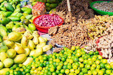 Fresh vegetable on street market, paprica, green leaves, Phu Quoc Island, Vietnam, Asia