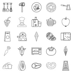 Dining room icons set. Outline set of 25 dining room vector icons for web isolated on white background