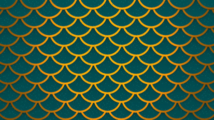Golden green fish scales bright cells pattern marine background 3D illustration © Elvira