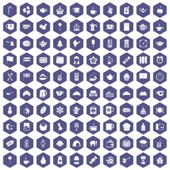 Fototapeta na wymiar 100 tea cup icons set in purple hexagon isolated vector illustration