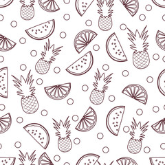 Seamless pattern with pineapple orange, watermelon