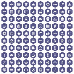 Fototapeta na wymiar 100 tea time food icons set in purple hexagon isolated vector illustration
