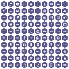 Fototapeta na wymiar 100 technology icons set in purple hexagon isolated vector illustration