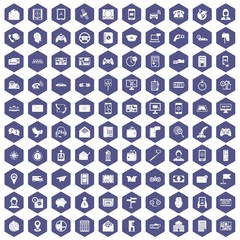 Fototapeta na wymiar 100 telephone icons set in purple hexagon isolated vector illustration