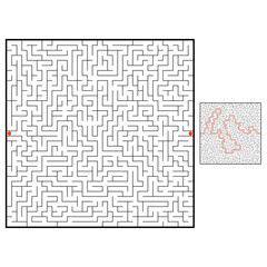 Abstract square maze. Game for kids. Puzzle for children. One entrance, one exit. Labyrinth conundrum. Flat vector illustration isolated on white background. With answer.
