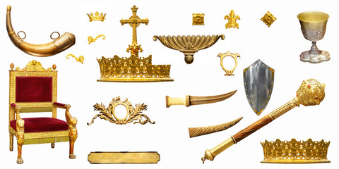 Golden elements of the royal, imperial interior isolated