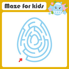Color oval labyrinth. Kids worksheets. Activity page. Game puzzle for children. Cute egg, Easter, holiday. Maze conundrum. Vector illustration.
