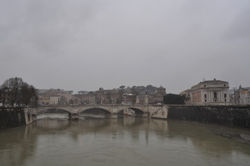 Misty and rainy Tiber in Rome