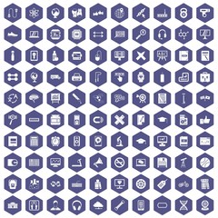 Fototapeta na wymiar 100 training icons set in purple hexagon isolated vector illustration