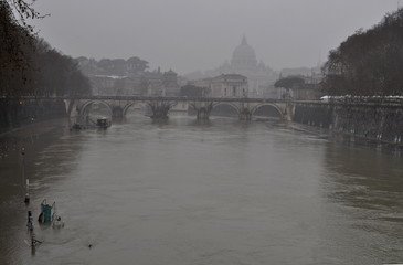 Misty and rainy Tiber in Rome