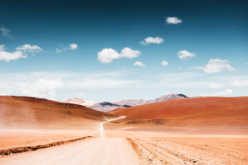 Fototapeta na wymiar Road in the desert in Altiplano, Bolivia