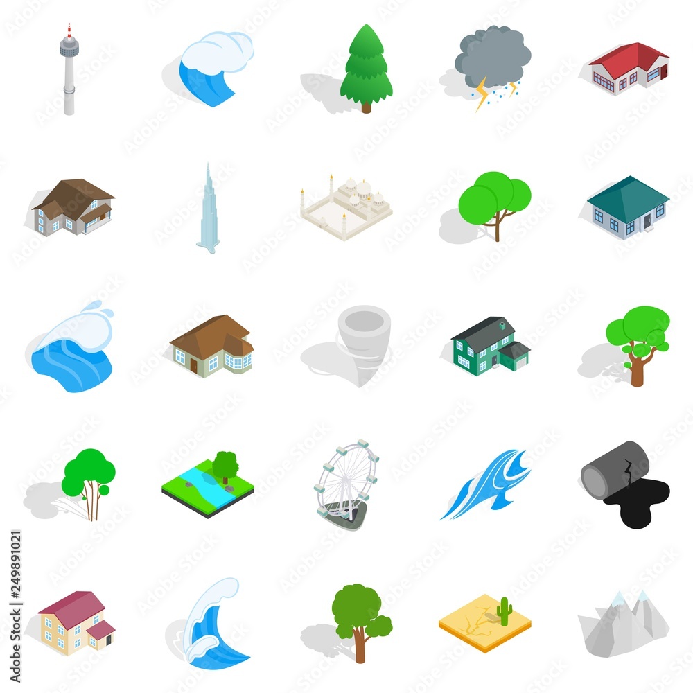 Poster terra icons set. isometric set of 25 terra vector icons for web isolated on white background