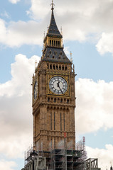 Fototapeta na wymiar Close up of Big Ben under construction, London, UK