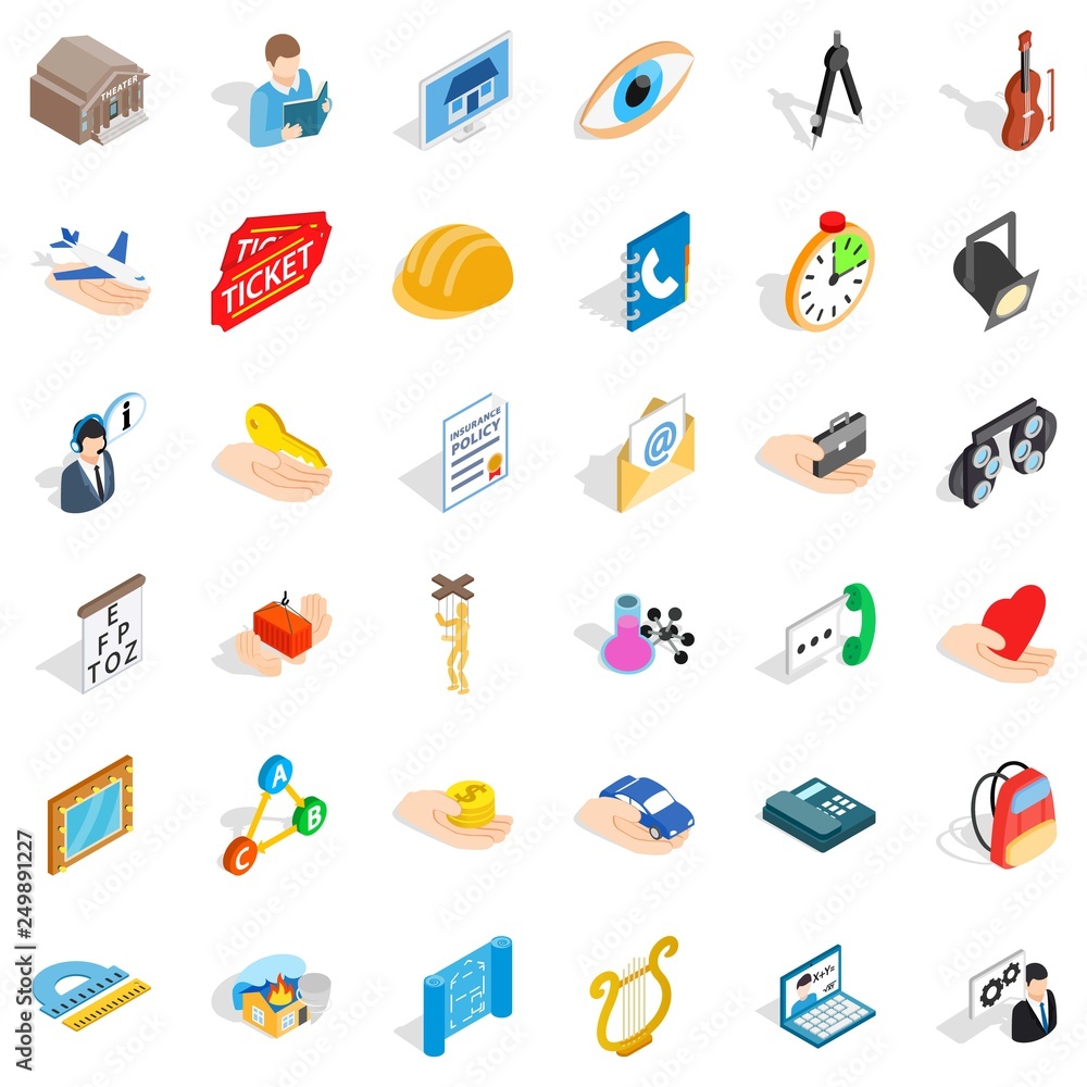Aufkleber one work icons set. isometric style of 36 one work vector icons for web isolated on white background