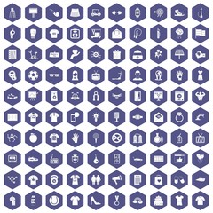 Fototapeta na wymiar 100 t-shirt icons set in purple hexagon isolated vector illustration