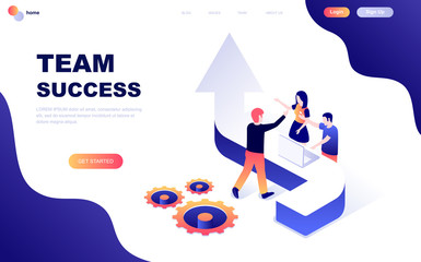 Modern flat design isometric concept of Team Success decorated people character for website and mobile website development. Isometric landing page template. Vector illustration.