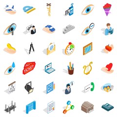 Work time icons set. Isometric style of 36 work time vector icons for web isolated on white background