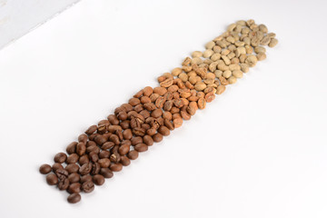 Coffee beans with different types of roast