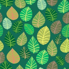 A variety of leaves on a green background. 