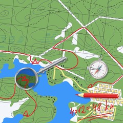 Map with travel planning. Vector illustration. EPS 10.