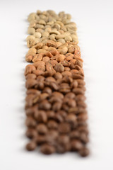 Coffee beans with different types of roast