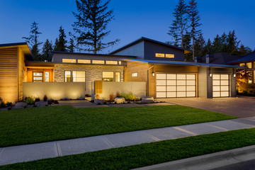 Beautiful Contemporary Home Exterior at Night