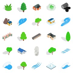 Urban landscape icons set. Isometric set of 25 urban landscape vector icons for web isolated on white background