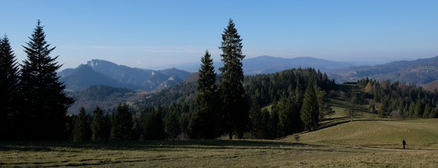 Polska, Pieniny - górskie widoki na niebieskim szlaku, widok na Trzy Korony, panorama © Iwona