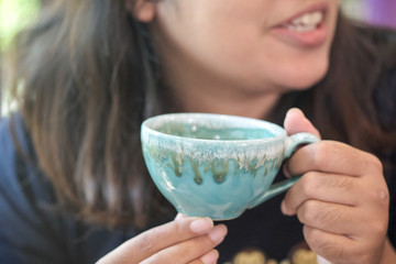 Hot coffee is placed on the table.