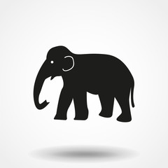 Black elephant silhouette. Vector shadow icon.