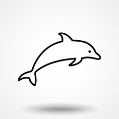 Dolphin aquatic mammal vector line icon for animal apps and websites