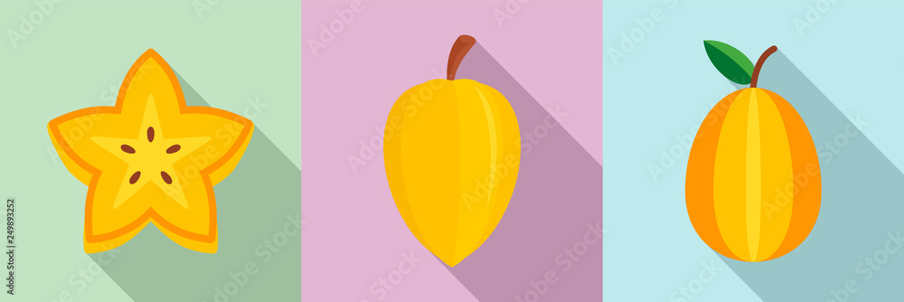 Poster carambola icons set. flat set of carambola vector icons for web design