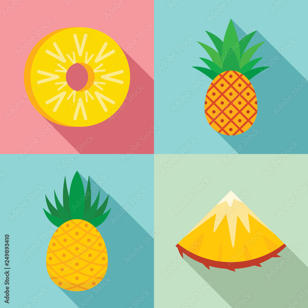 Poster pineapple icons set. flat set of pineapple vector icons for web design