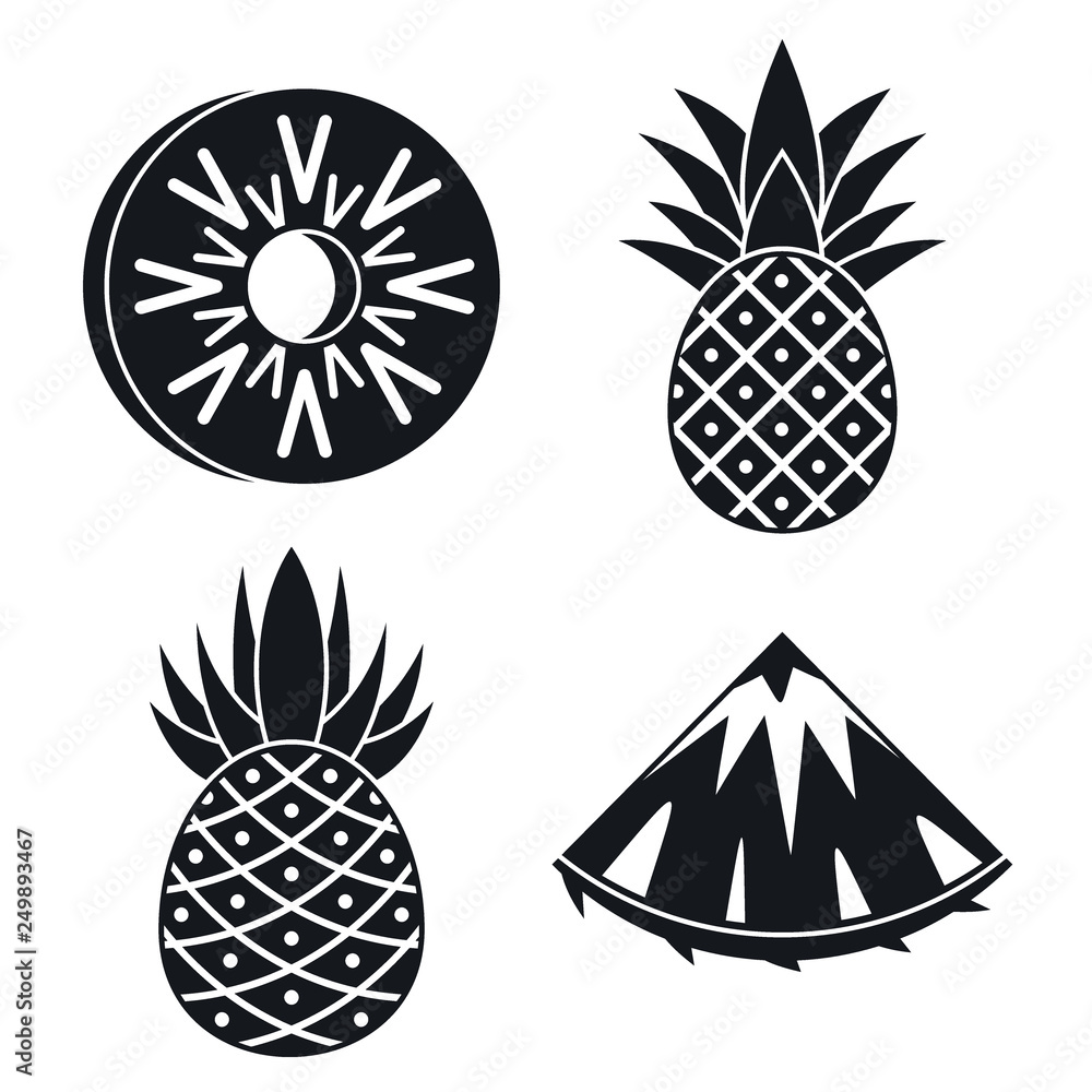 Poster pineapple fruit icons set. simple set of pineapple fruit vector icons for web design on white backgr
