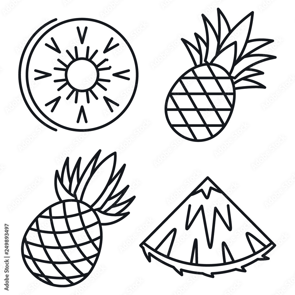 Poster exotic pineapple icons set. outline set of exotic pineapple vector icons for web design isolated on 