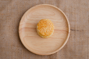 Homemade Cheese Scones with jam strawberry  on the wood Plate