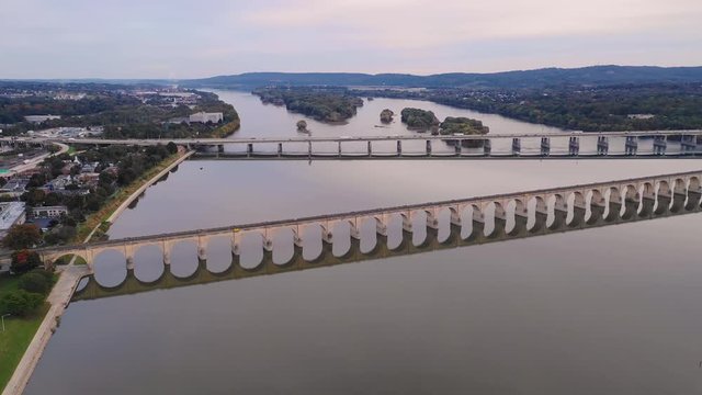 Aerial View Over Susquehanna River in Harrisburg Pennsylvania