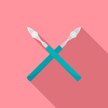 crossed surgical scalpels, teal handles, pink background clip art preview