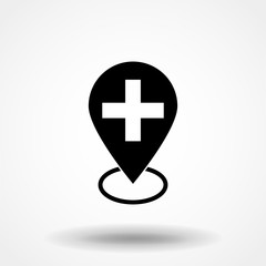 pin and cross, location, healthcare and medical related solid icon