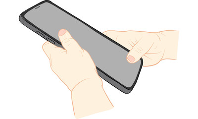 baby hand holding mobile phone, vector